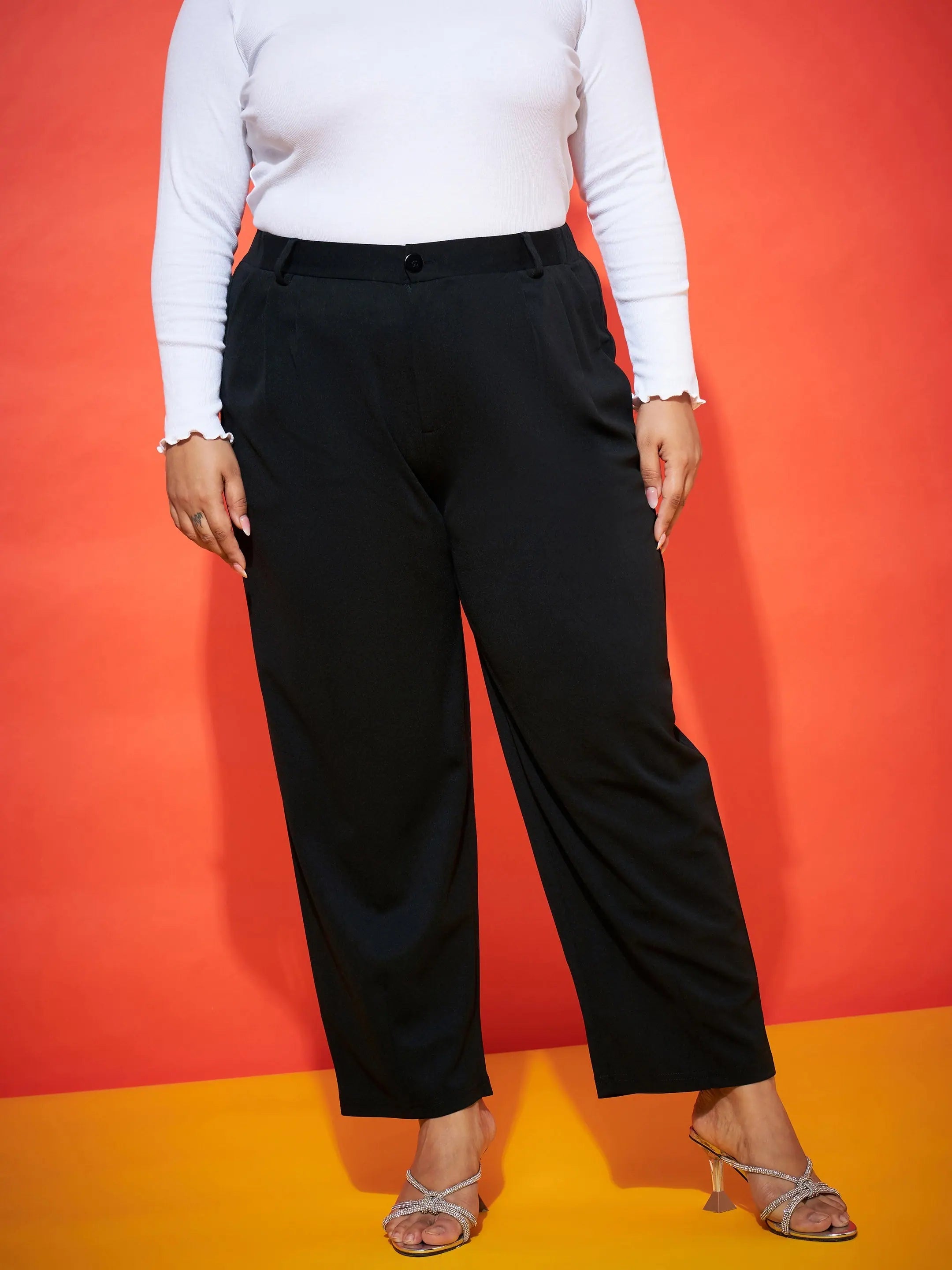 Women Black Balloon Fit Pants Soft Wool Pants