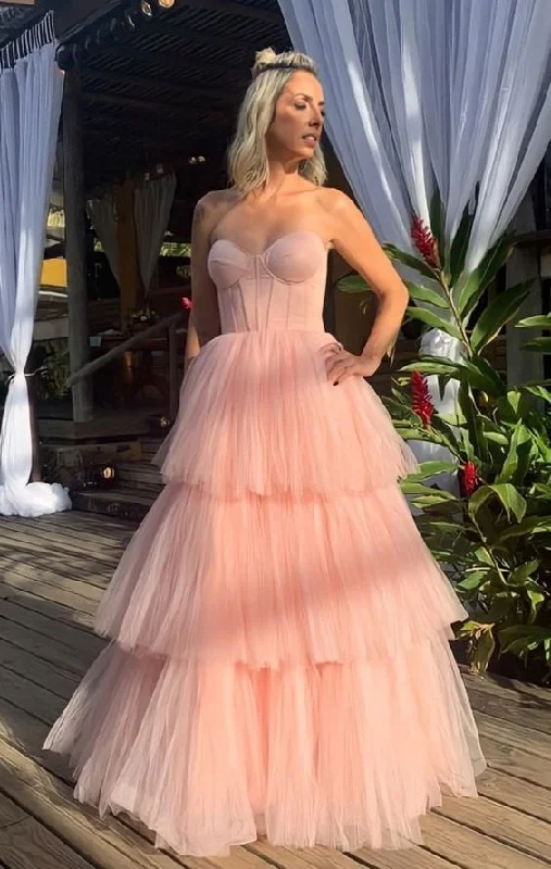 A Line Sweetheart Pink Prom Dress, Layers Strapless Formal Evening Gown DMP266 Tunics Chic fashionable
