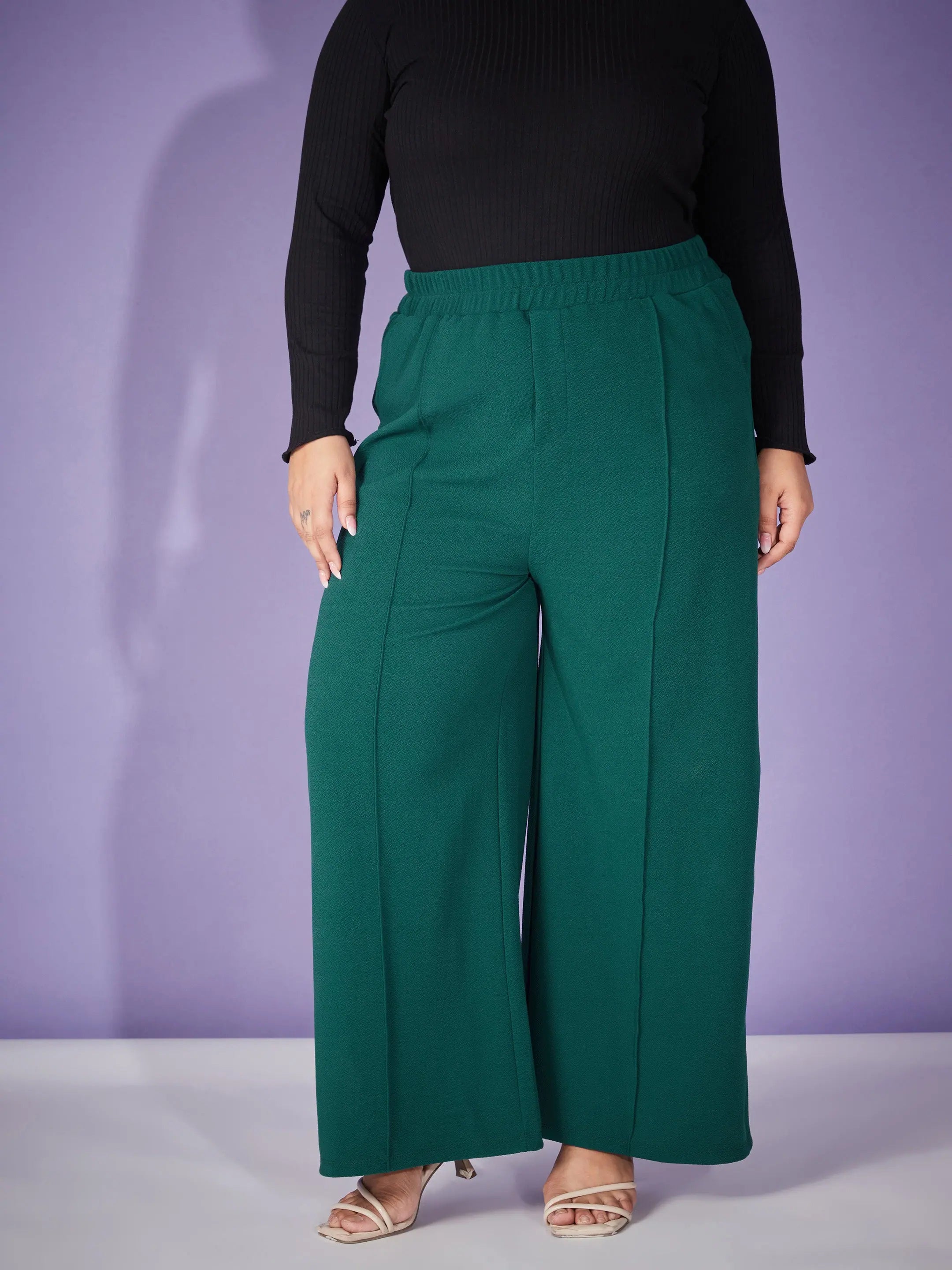 Women Emerald Elasticated Straight Pants Classic Flared Pants