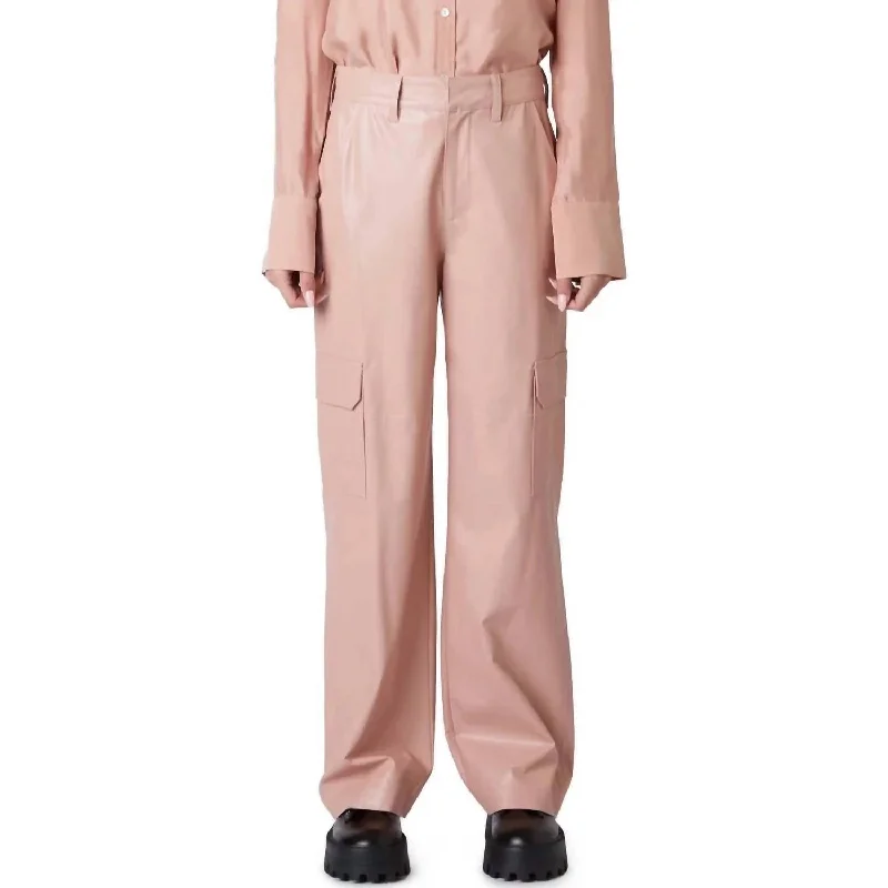 Vegan Leather Cargo Pant In Pink Chic Black Leggings