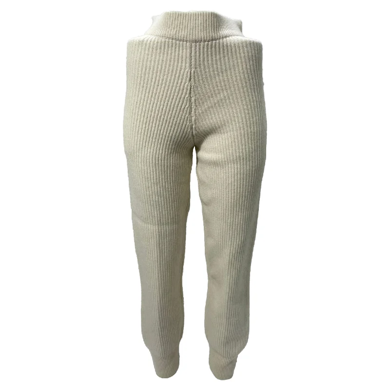 The Frankie Shop Ribbed Knit Jogger Pants in Cream Wool Comfy Athletic Pants