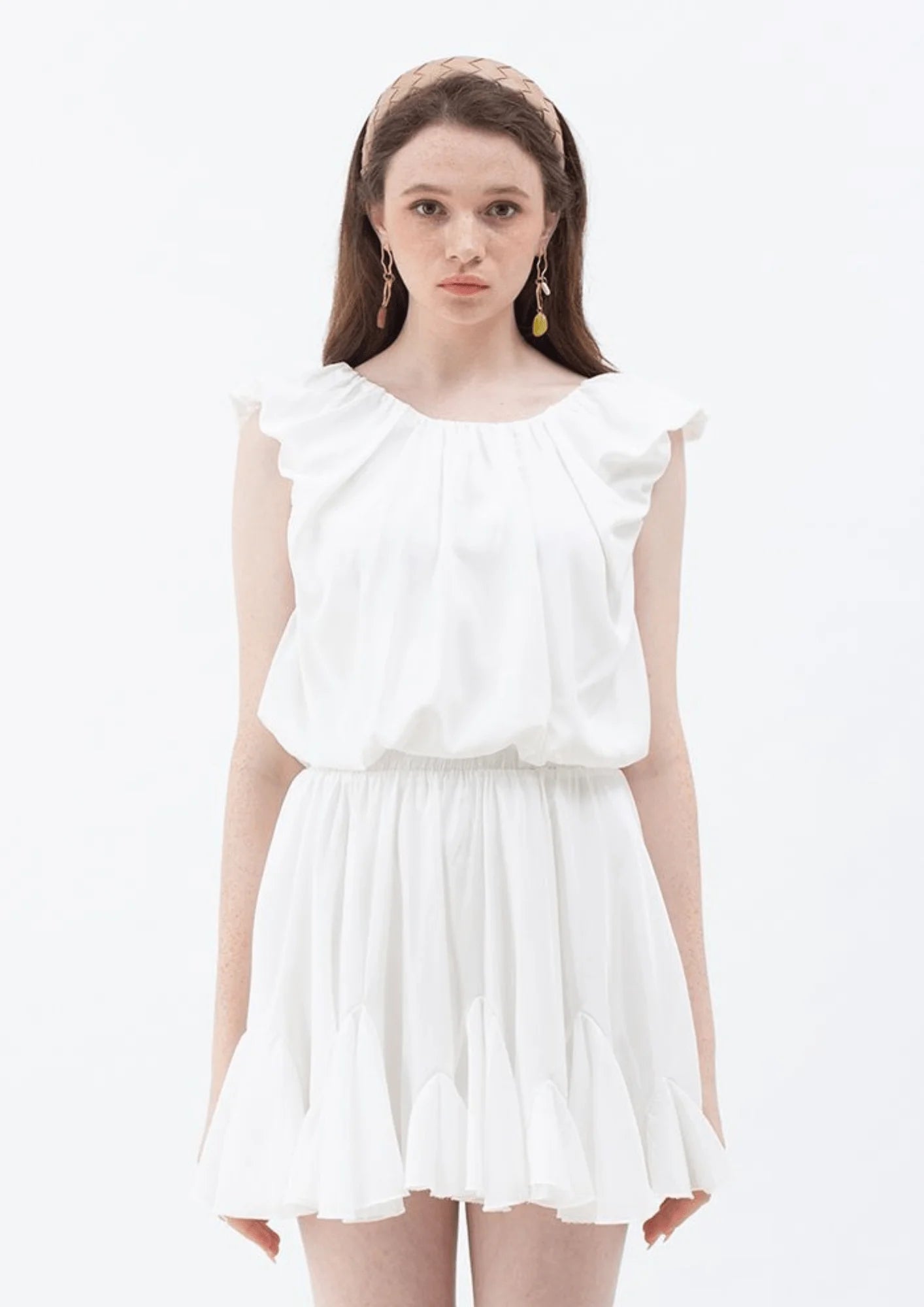 WHITE RUFFLED MINI SKIRT flowy skirt hem
