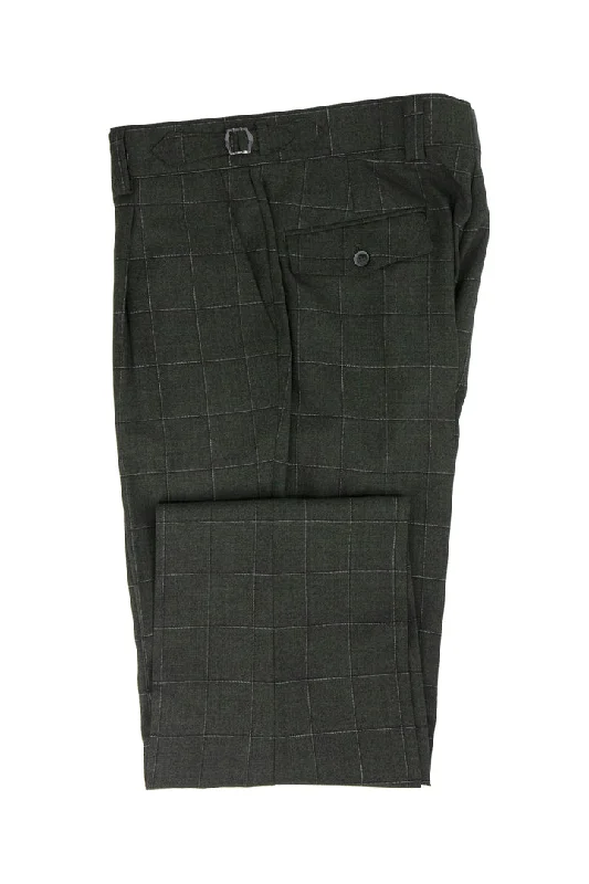 Tiglio Luxe Heather Green with Windowpane Semi-Wide Leg Wool Marbella Dress Pants TL5111 Fashionable Tapered Leg Pants