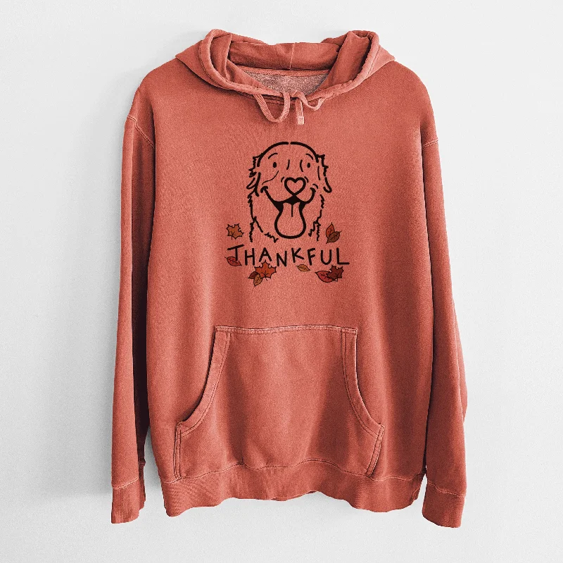 Thankful Golden Retriever - Maple - Unisex Pigment Dyed Hoodie Hoodie with Hem Embroidery Detailed Premium