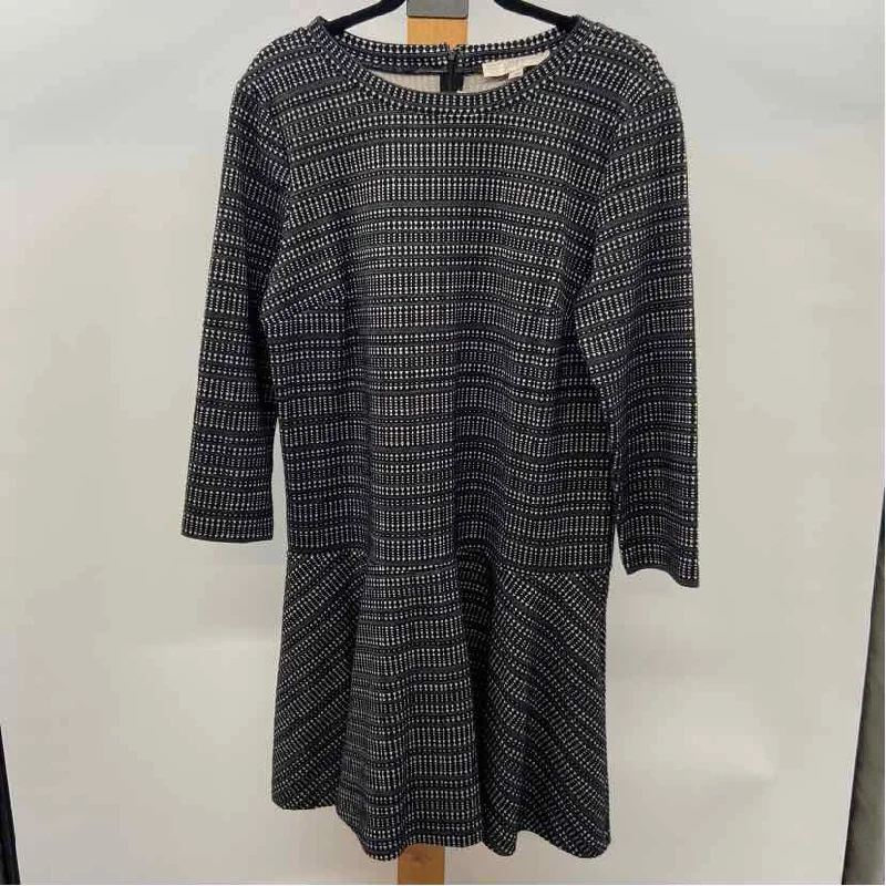 Loft Women's Size L Black Stripe Dress Crew Neckline Sporty