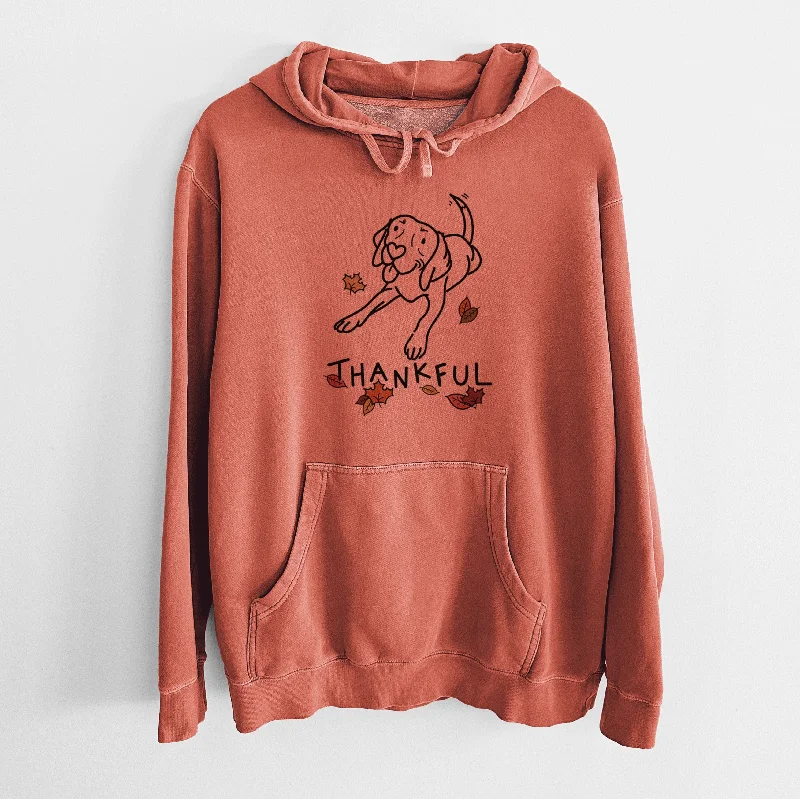 Thankful Beagle - Bagel - Unisex Pigment Dyed Hoodie Hoodie with Tied Waist Feminine Flattering