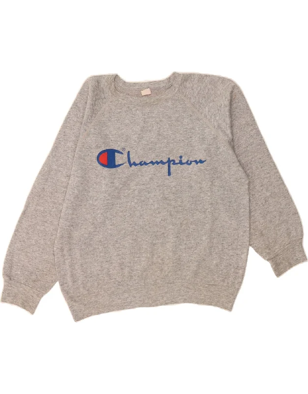 CHAMPION Womens Graphic Sweatshirt Jumper UK 16 Large Grey Hoodie with Pastel Soft Subtle