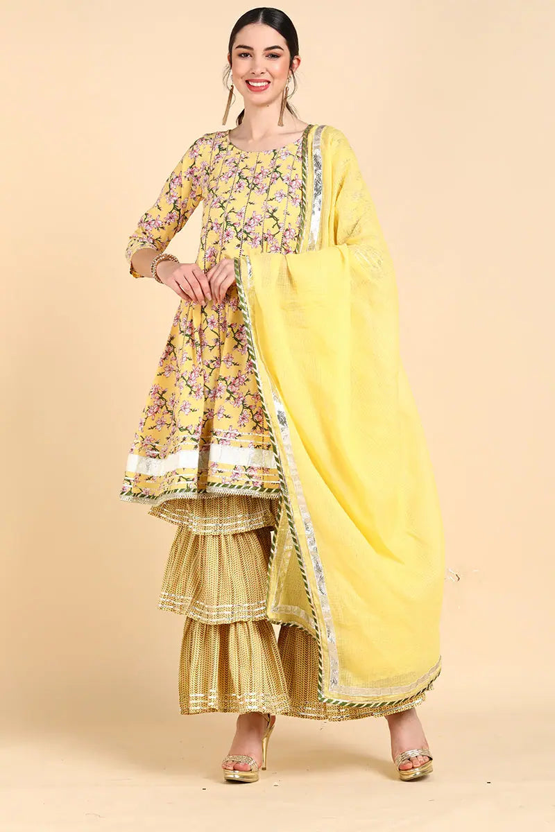 Ahika Cotton Printed Kurta Pant Dupatta Set-VKSKD1392_S Elegant High-Waist Pants