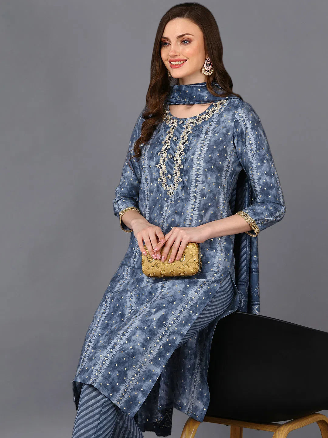 Poly Silk Taupe Printed Straight Kurta Pant Casual Plaid Pants