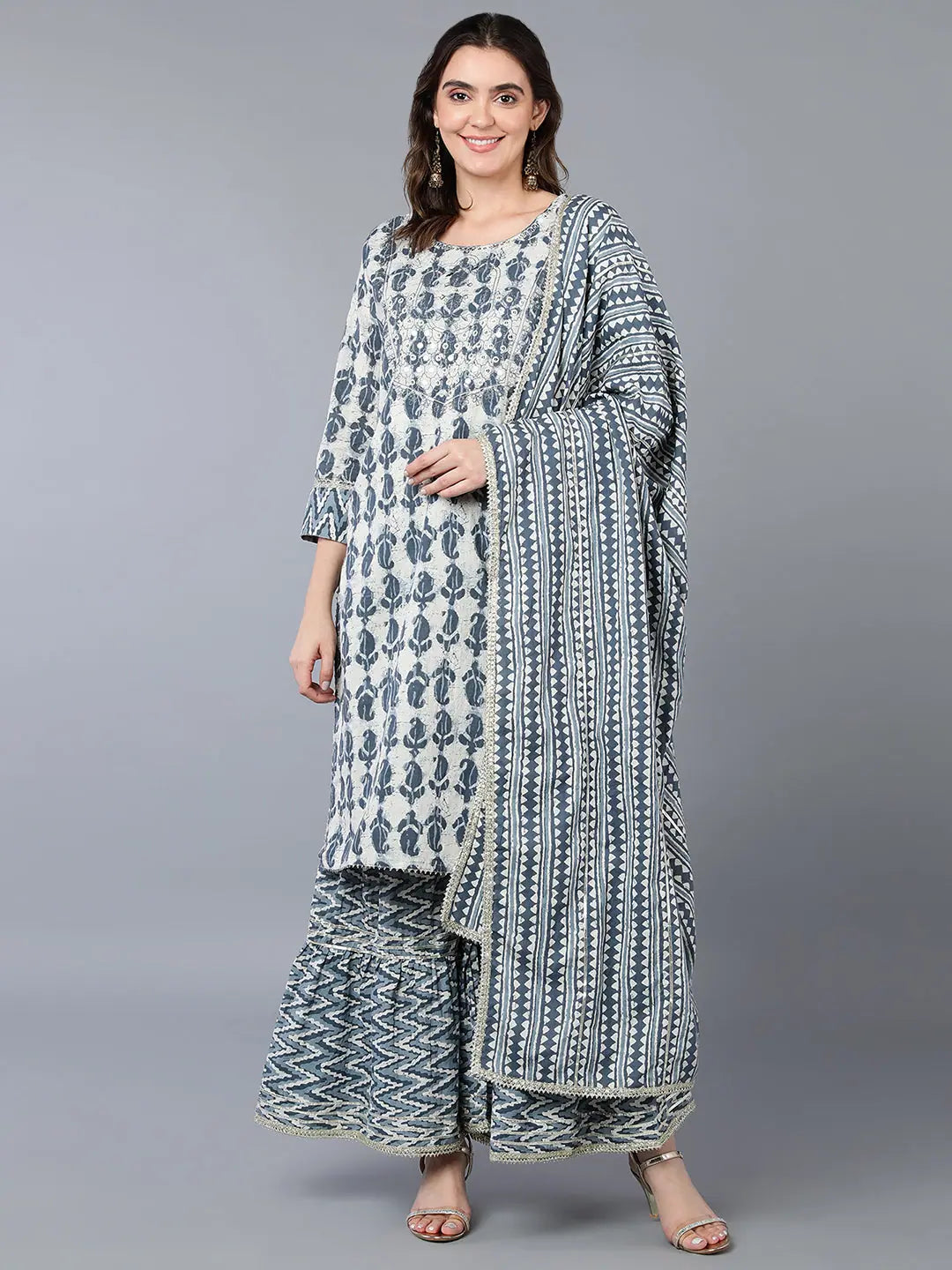 Cotton Off White Paisley Printed Kurta Pant Comfortable Jogger Trousers