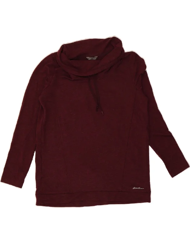 EDDIE BAUER Womens Oversized Roll Neck Sweatshirt Jumper UK 6 XS Maroon Hoodie with Rolled Sleeves Casual Relaxed