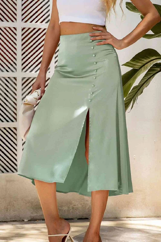 Decorative Buttons Split Midi Skirt wool skirt sturdy