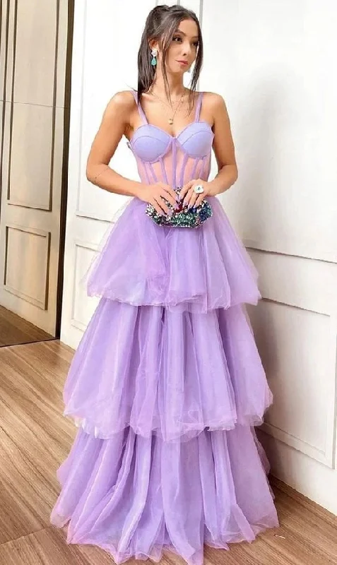 Purple A Line Tired Long Prom Dresses Lavender Formal Evening Dresses DMP270 Tunics Handmade artisanal