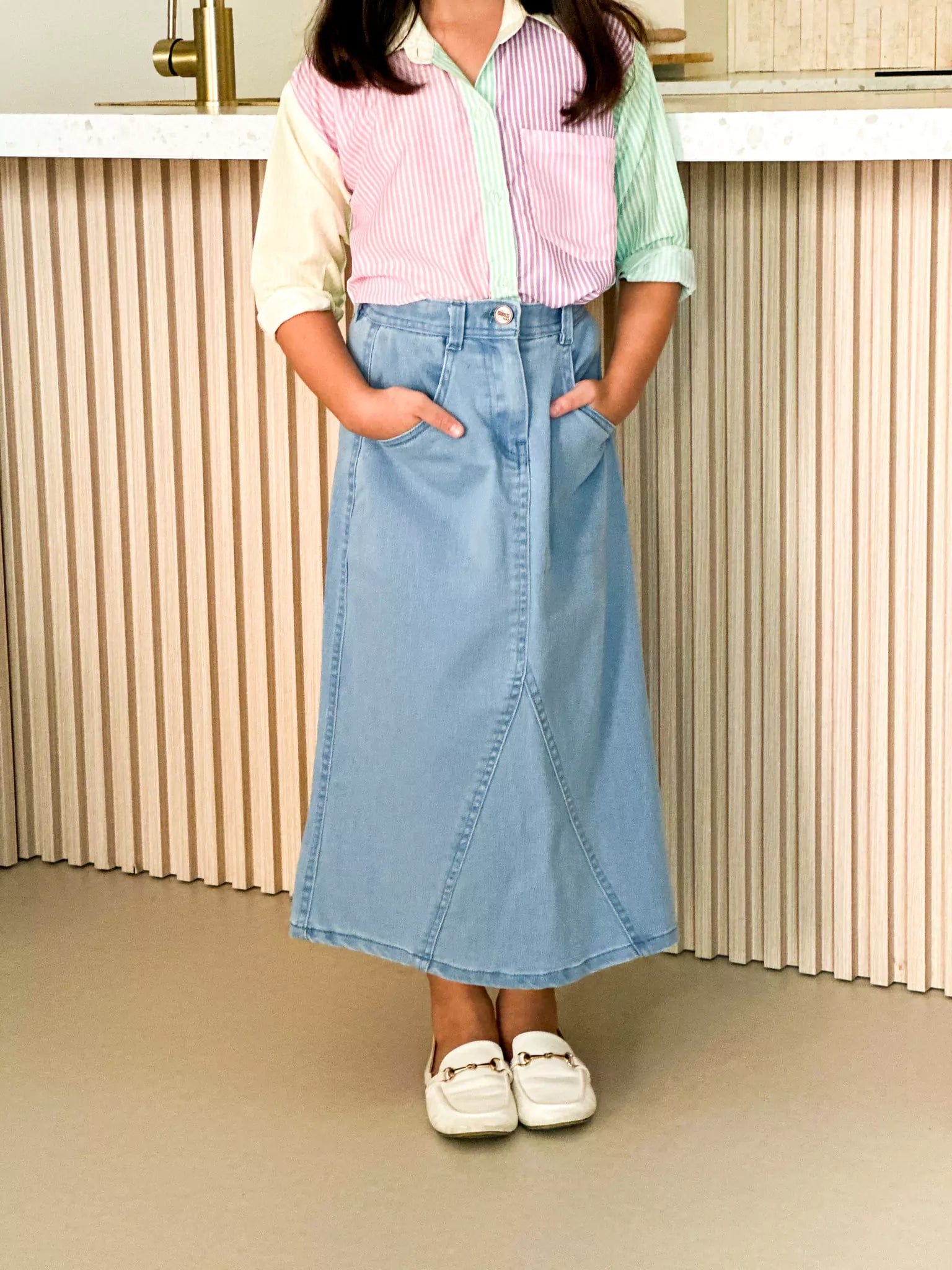 Mini Denim Panel Skirt maxi skirt elegant