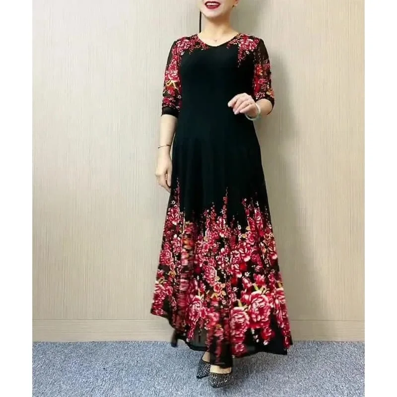 New Women's Over-the-Knee Long Dress L 47486 sweetheart Neckline Romantic