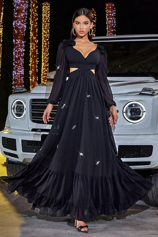 Black A-line Formal Dress with Long Sleeves Tunics Essential wardrobe
