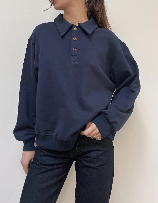 Alma Polo Sweatshirt in Navy Hoodie with Half-Zip Sporty Casual