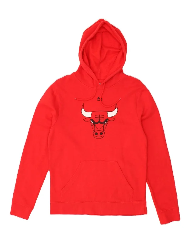 MAJESTIC Womens Graphic Hoodie Jumper UK 10 Small Red Cotton Hoodie with Exposed Zipper Edgy Industrial