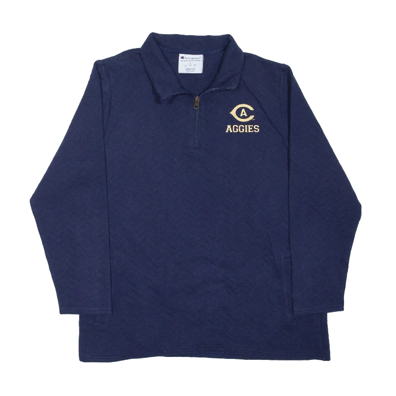 CHAMPION Aggies Sweatshirt Blue 1/4 Zip Womens L Hoodie with Patch Decorative Personalized