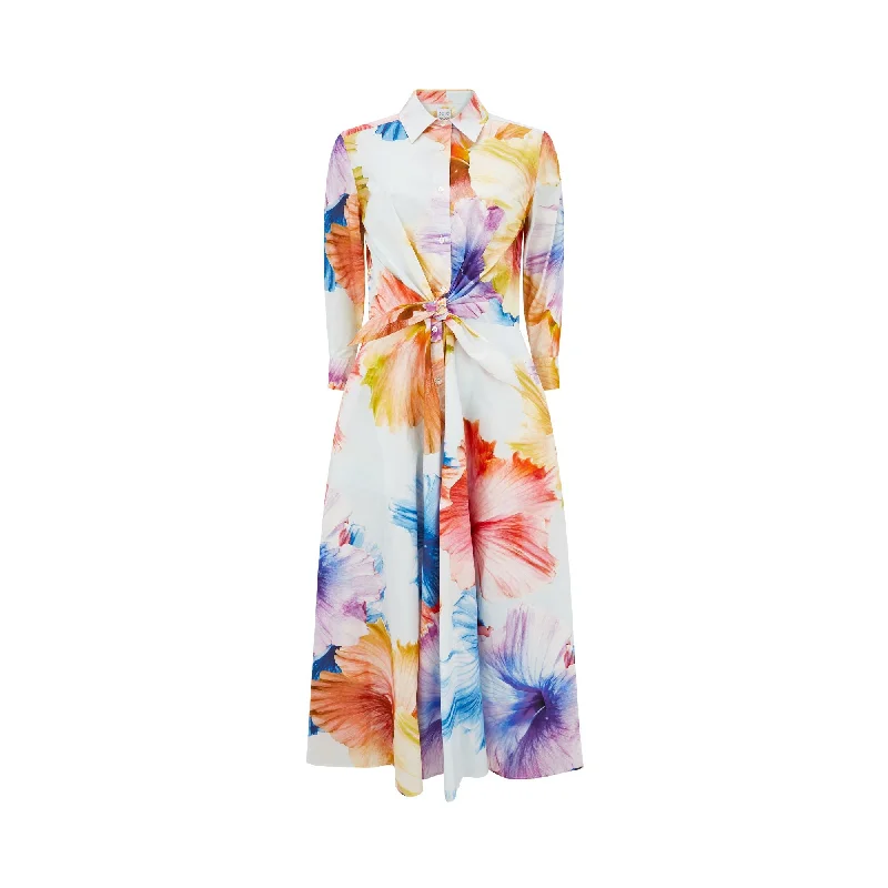 Dralla Tie Front Flower Cotton Poplin Dress Tunics Travel practical