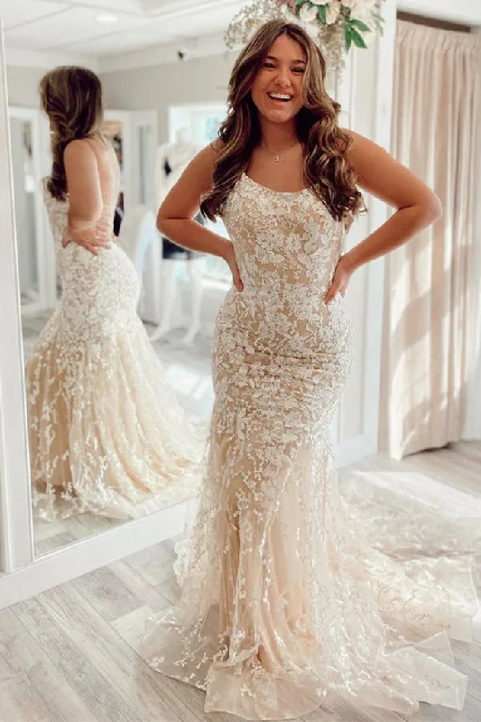 Mermaid Backless Lace Long Prom Dress Formal Evening Dresses DM1999 Tunics Silk luxurious