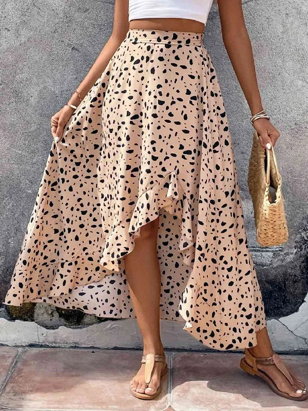 Printed High Waist Ruffled Skirt cashmere skirt soft
