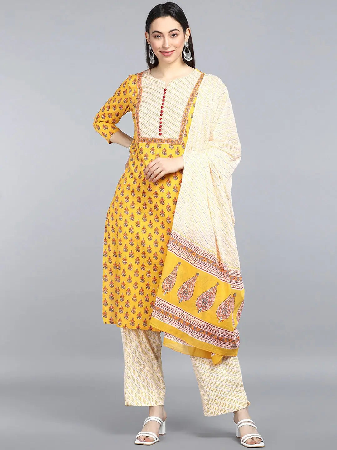 Ahika Cotton Blend Printed Kurta Pant Dupatta-VKSKD1042AB_XS Slim-Fit Leggings