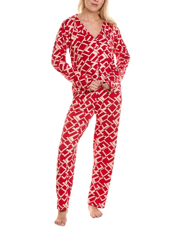 ANNA KAY 2pc Silk-Blend Pajama Pant Set Stylish Paperbag Waist Pants