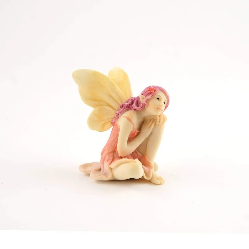 Mini Kneeling Flower Fairy, Fairy Pink Dress, Mini Fairy, Fairy Figurine, Fairy Garden, Sitting Fairy, Dreaming Fairy, Fairy Garden Tunics Handmade artisanal