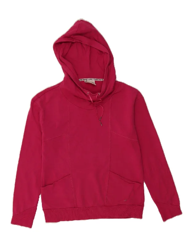 FREDDY Womens Hoodie Jumper UK 14 Large Pink Cotton Hoodie with Gradient Ombre Colorful