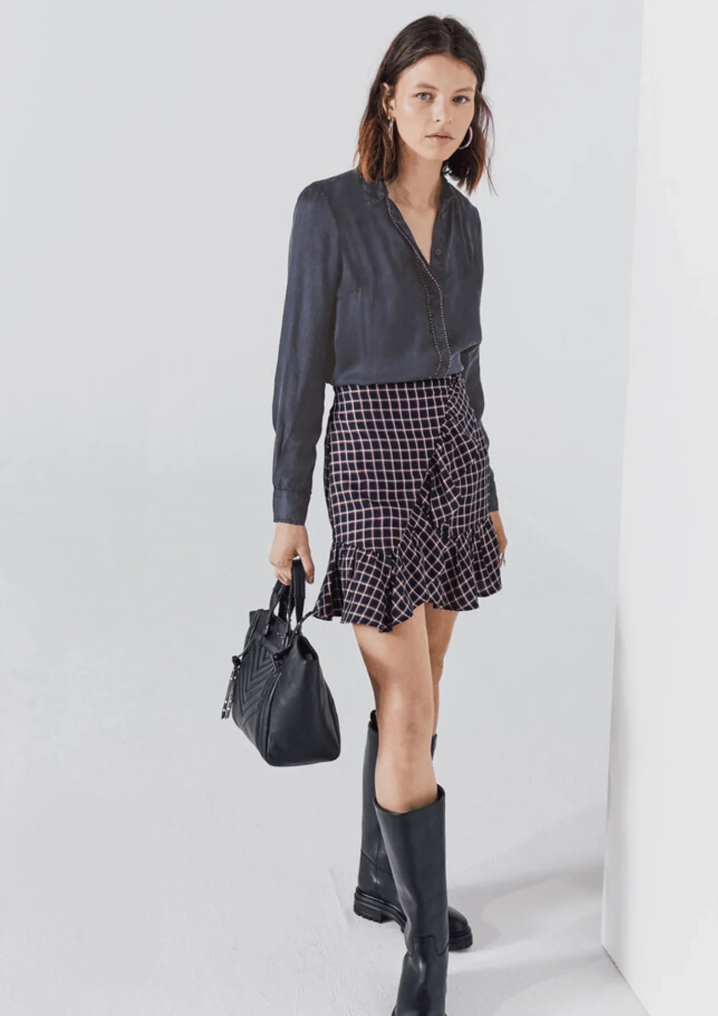 TARTAN AND METALLIC THREAD RUFFLED SKIRT leather skirt bold