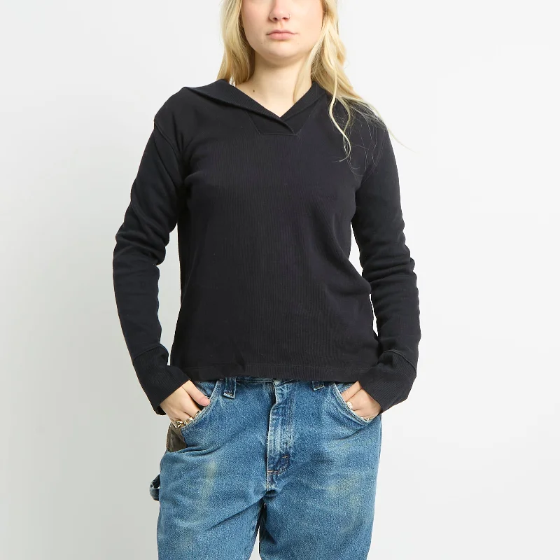 Ralph Lauren V Neck Hoodie With Ribbed Detailing - UK 8 Hoodie with Lining Warm Insulated