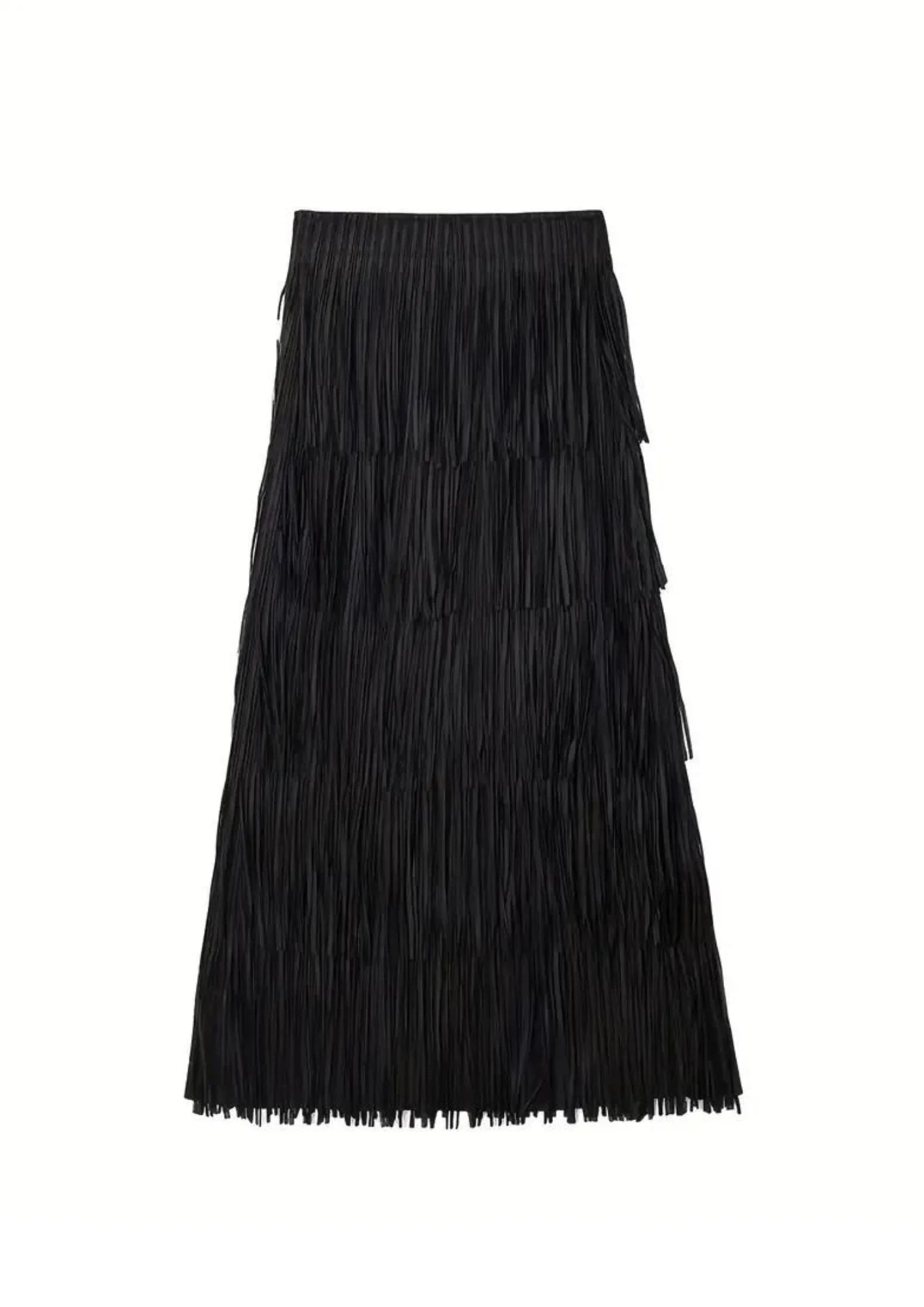 BLACK FRINGED MIDI SKIRT boho skirt vibe