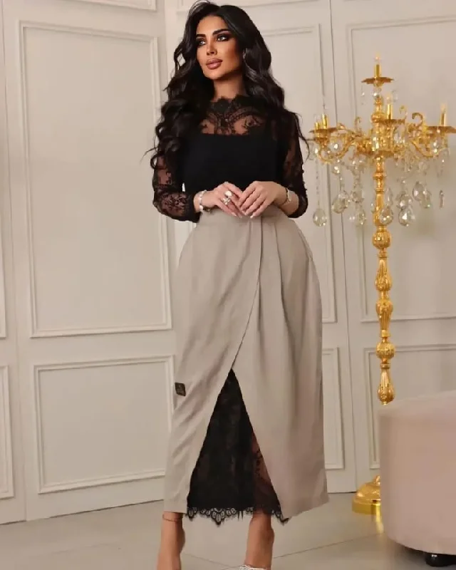 Black Lace Sheath Evening Dress with Overskirt S5027984 sweetheart Neckline Romantic