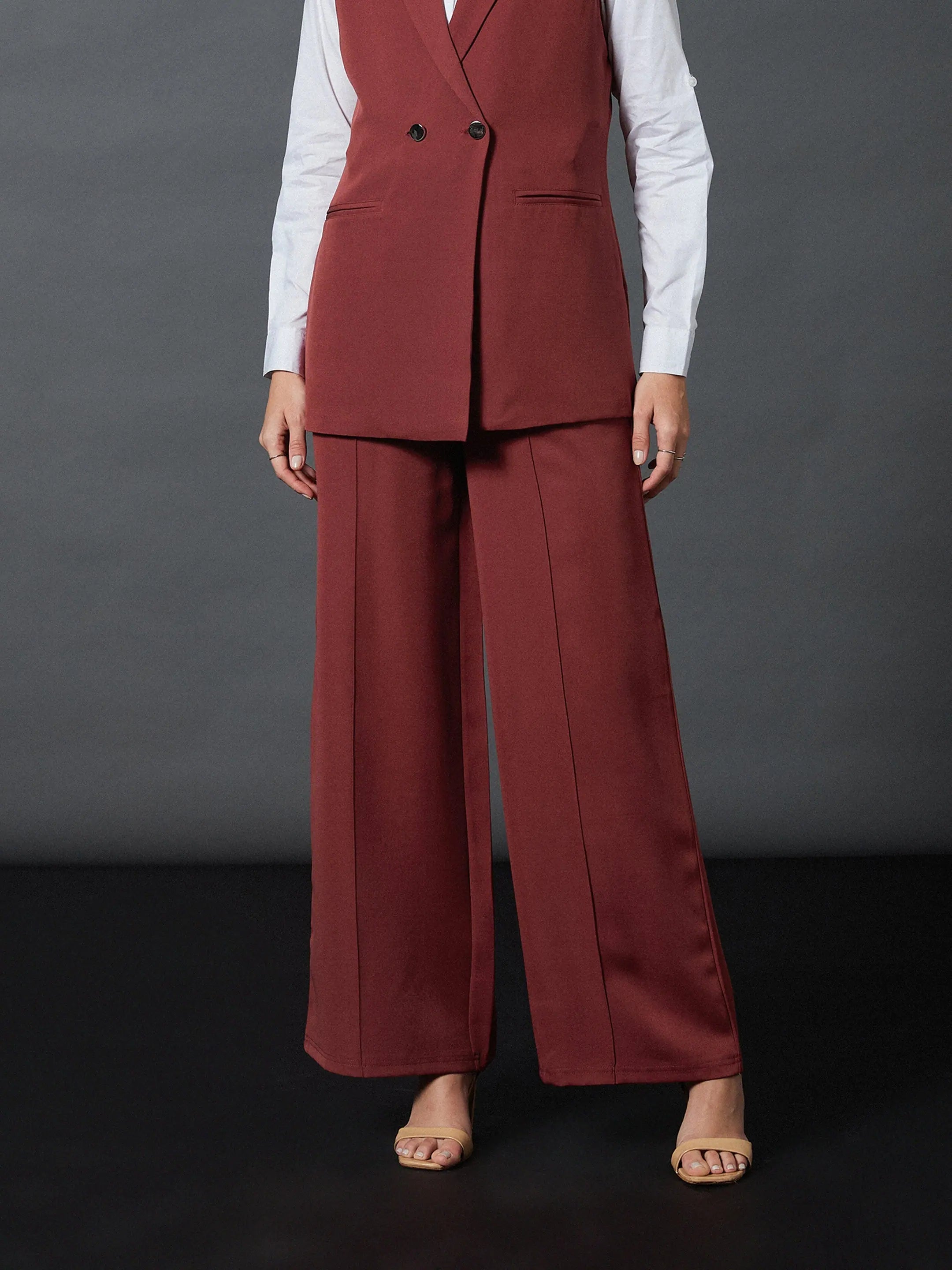 Women Rust Front Darted Palazzo Pants Modern Bootcut Pants