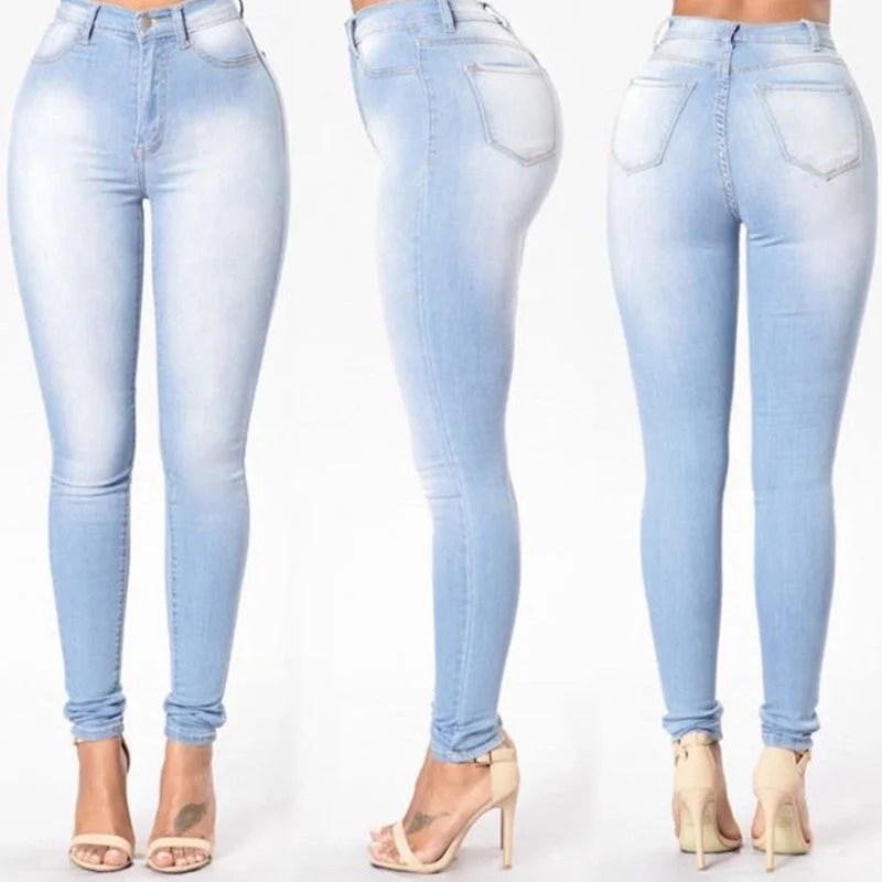 Fashion High Waist Stretch Slim Denim Pants Trendy Printed Leggings