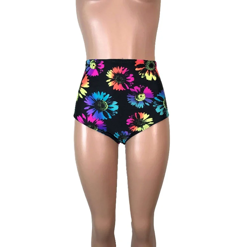 SALE - LARGE - High Waist Hot Pants - Electric Daisy Sleek Black Pants