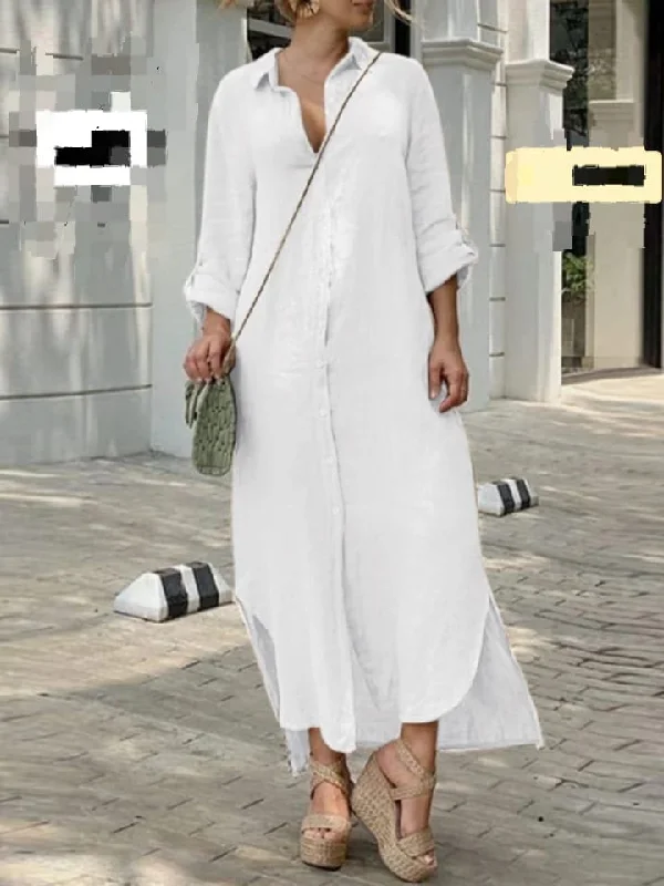 Women Flip Collar Single Breasted Irregular Spliced Female Dress 4XL 5278 Tunics Versatile all-occasion