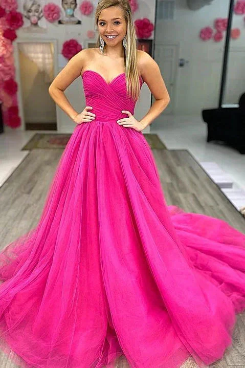 Strapless A Line Sweetheart Evening Dresses Tulle Long Prom Dresses DMP283 Tunics Stylish elegant