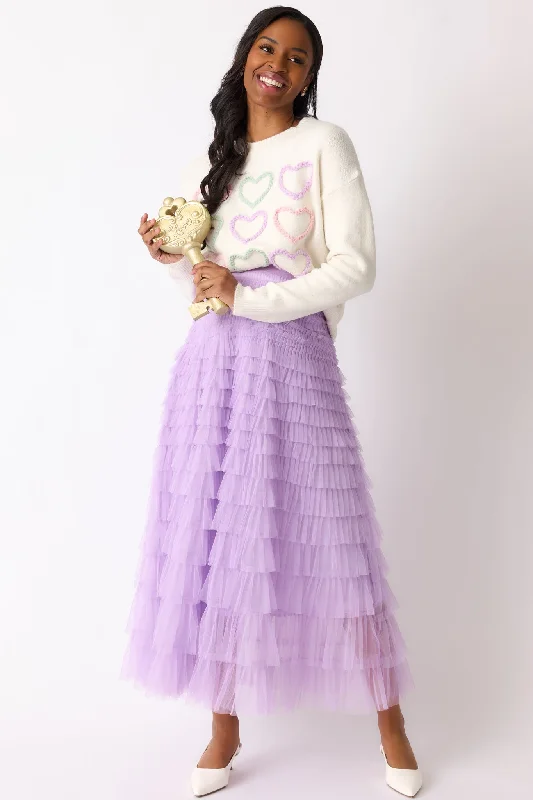 Garden Gathering Lavender Tiered Ruffle Tulle Maxi Skirt leather skirt durable