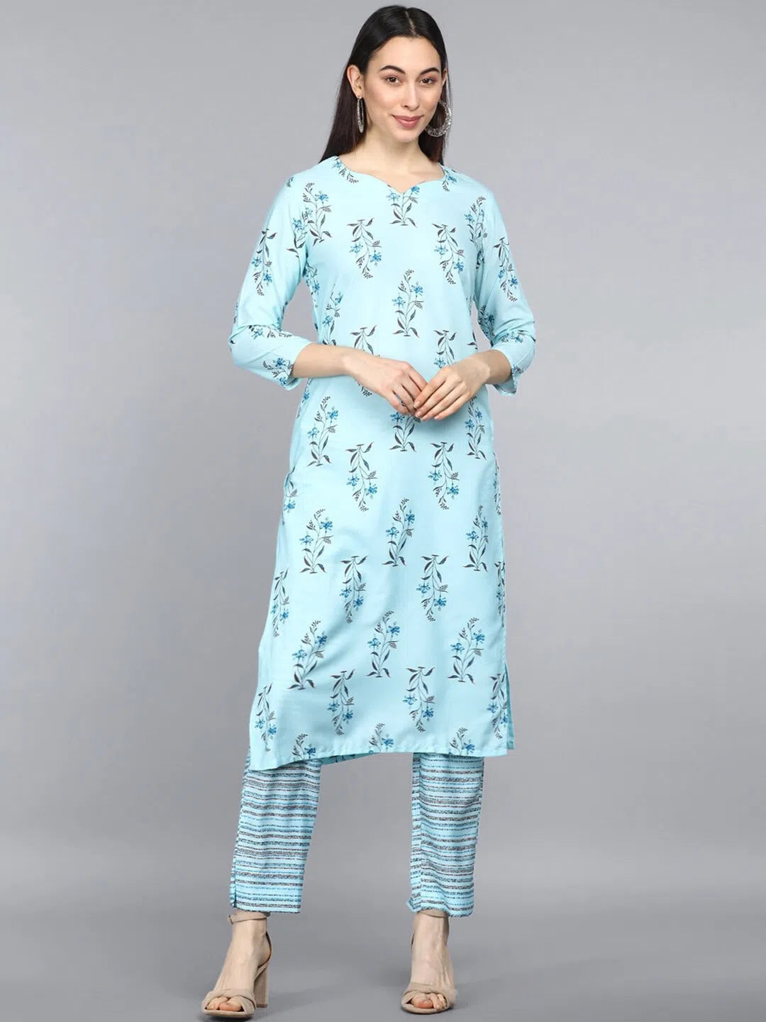 Ahika Polyester Printed Kurta Pant Set-PKSET1035AB_S Trendy Tapered Pants