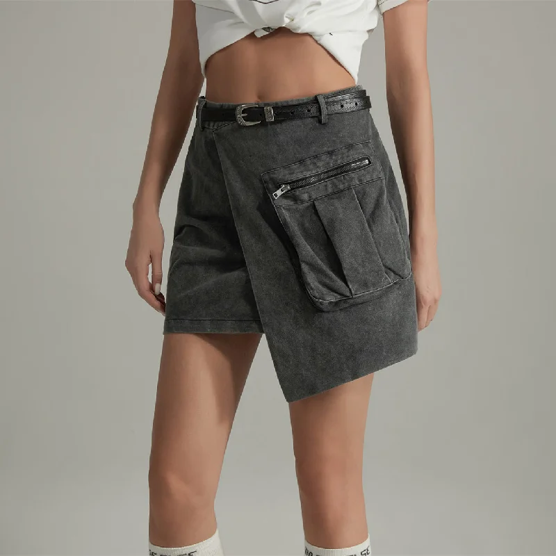 Asymmetrical Pockets Denim Mini Skirt denim skirt classic