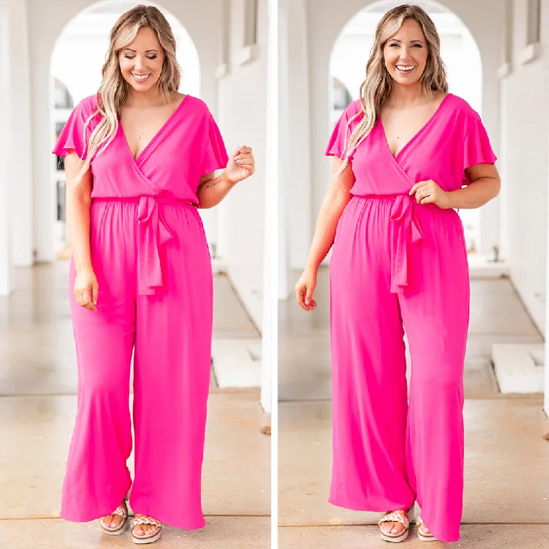 Try Not To Stare Jumpsuit, Hot Pink