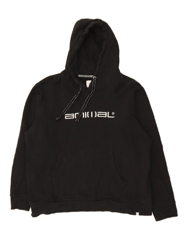 ANIMAL Womens Graphic Oversized Hoodie Jumper UK 16 Large Black Cotton Hoodie with Tie-Dye Psychedelic Retro