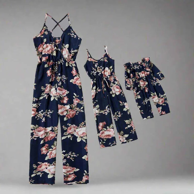 Mommy and Me Matching Floral Print Jumpsuits – Sleeveless and Long-Sleeve Options