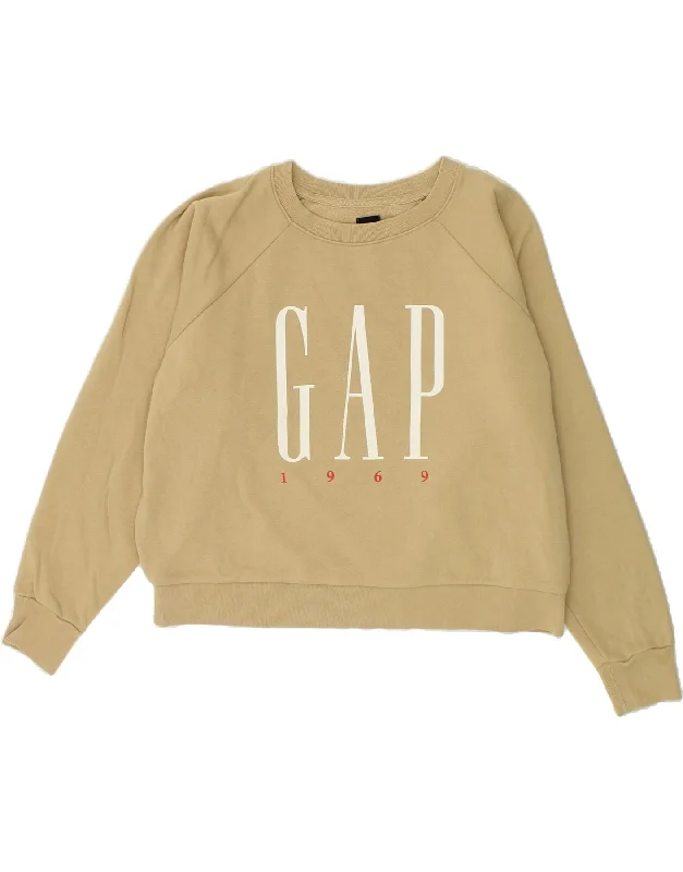 GAP Womens Oversized Graphic Sweatshirt Jumper UK 14 Medium Beige Cotton Hoodie with Lace Feminine Delicate