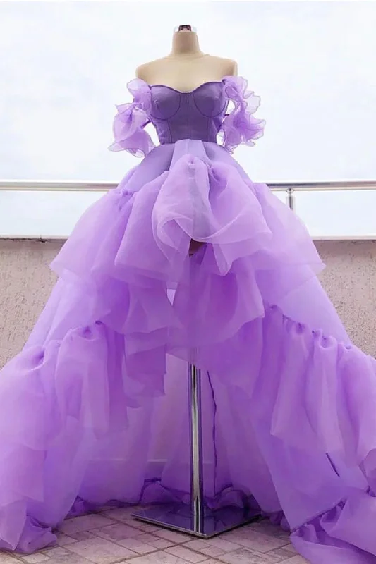 Purple Tulle High Low Prom Dress, Purple Formal Evening Dress DMP258 Tunics Office stylish