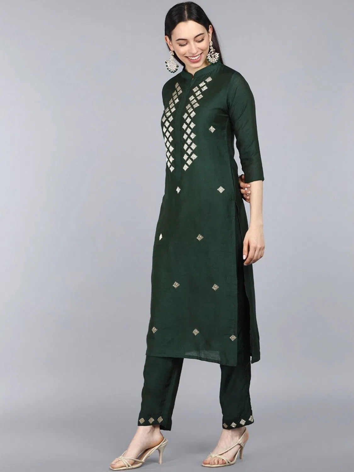 Ahika Poly Silk Embroidered Kurta Pant Dupatta-PKSKD1142_S Formal Slim Pants