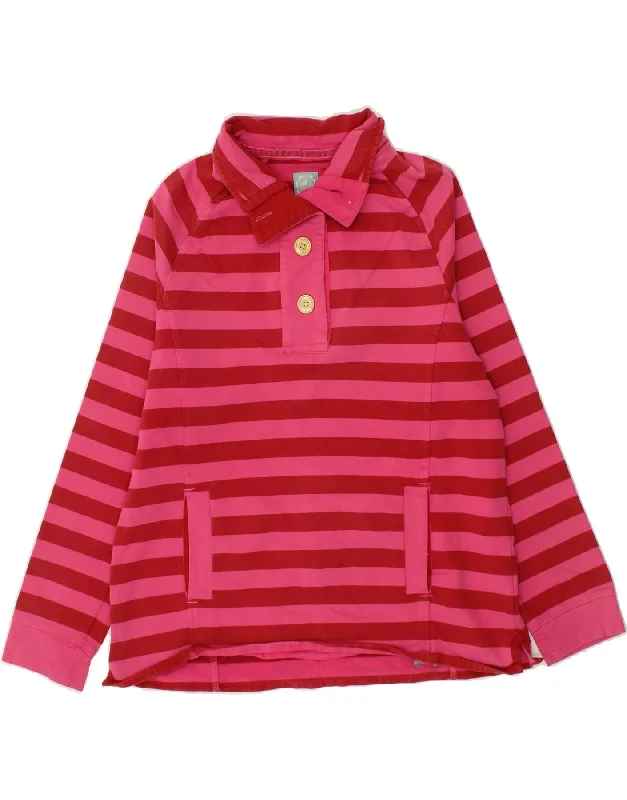 JOULES Womens Button Neck Sweatshirt Jumper UK 14 Medium Pink Striped Hoodie with Earth Tones Natural Calm