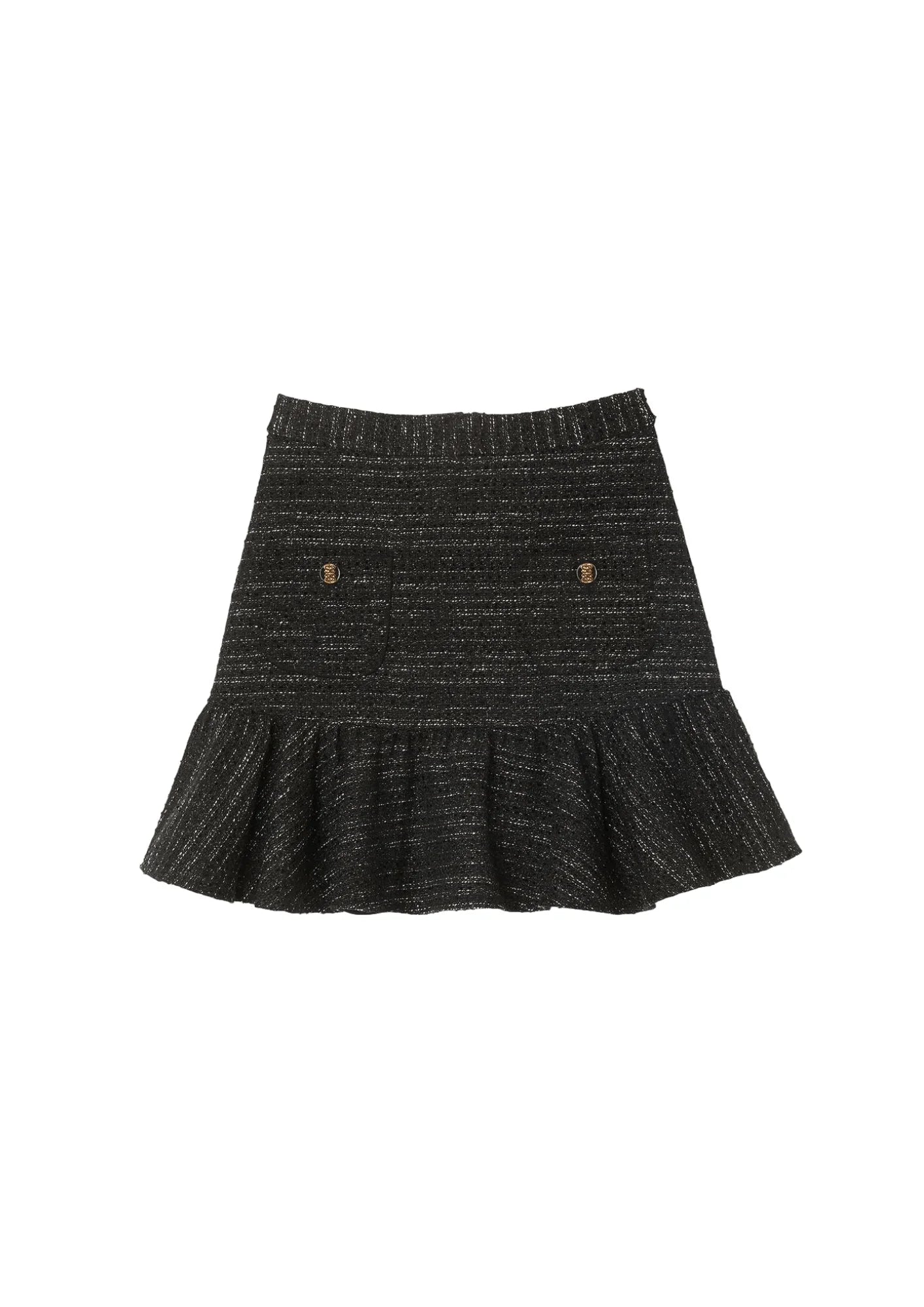 BLACK TWEED METALLIC SKIRT asymmetrical skirt cut
